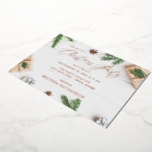 Cozy Rustic Pine Leaves Kerstfeest Folie Uitnodiging (Gedraaid)