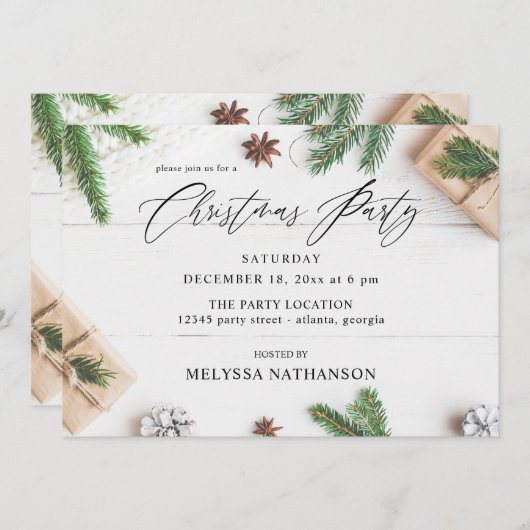 Cozy Rustic Pine Leaves Kerstfeest Kaart (Voorkant / Achterkant)