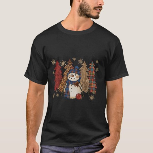 Cozy Rustic Snowman Christmas Illustration Winter T-shirt (Voorkant)