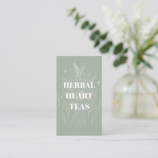 Cozy Sage Green Herbal Tea Shop Herb Bundle Visitekaartje (Staand voorkant)