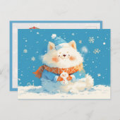 Cozy Samoyed Dog with Mini Snowman Feestdagenkaart (Voorkant / Achterkant)