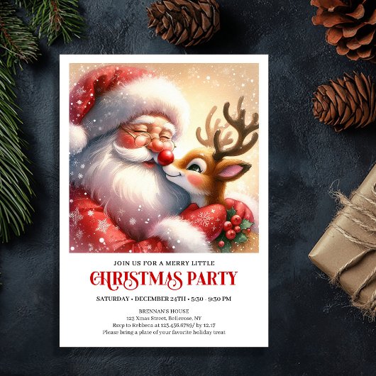 Cozy Santa and Rudolph Christmas Magic Night Party Kaart