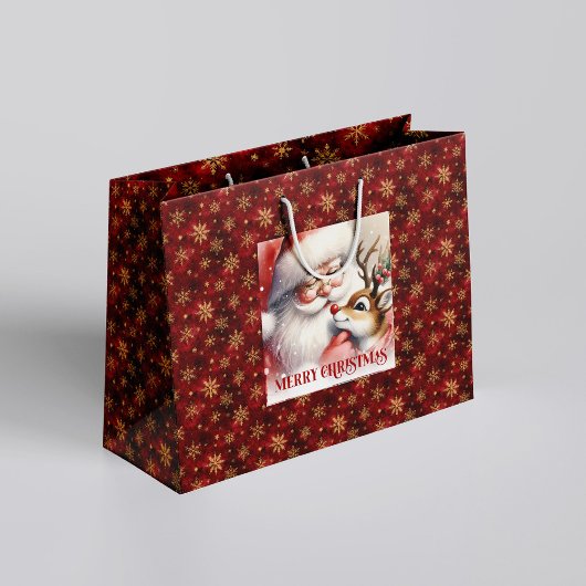 Cozy Santa and Rudolph Classic Christmas Gift Bag Groot Cadeauzakje