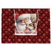 Cozy Santa and Rudolph Classic Christmas Gift Bag Groot Cadeauzakje (Voorkant)