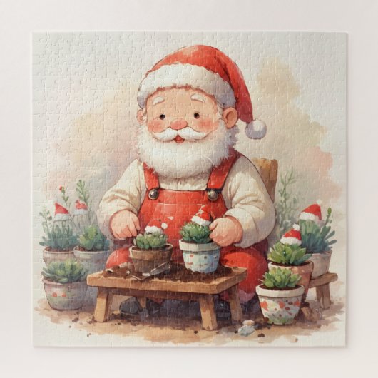 Cozy Santa Claus Gardener Planting Succulents Legpuzzel (Verticaal)