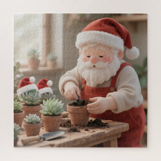 Cozy Santa Claus Gardener Planting Succulents Legpuzzel (Verticaal)