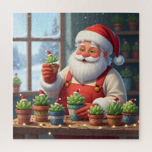Cozy Santa Claus Gardener Planting Succulents Legpuzzel (Verticaal)