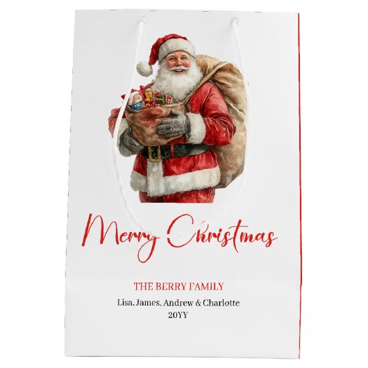 Cozy Santa Claus Minimalist Script Font Gift Bag Medium Cadeauzakje (Achterkant)