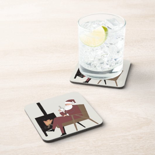 Cozy Santa Fireplace Pattern Hard Plastic Coasters Bier Onderzetter (Rechterzijde)