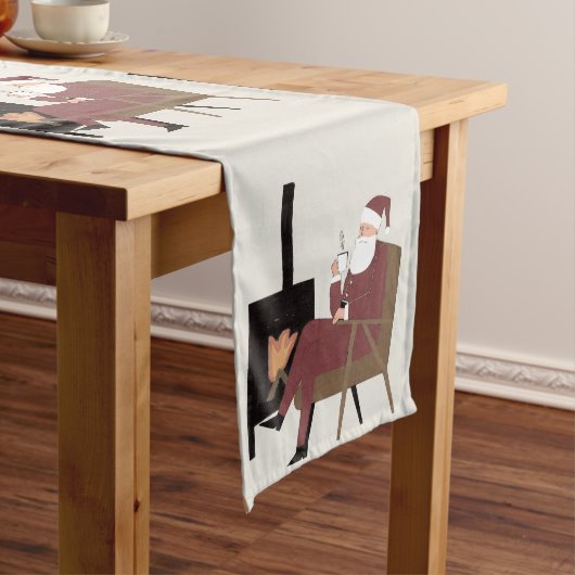 Cozy Santa Fireplace Pattern Holiday Table Runner Lange Tafelloper (Voorbeeld)
