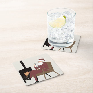 Cozy Santa Fireplace Pattern Paper Coasters Kartonnen Onderzetters