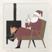 Cozy Santa Fireplace Pattern Square Glass Coasters Glazen Onderzetter (Voorkant)