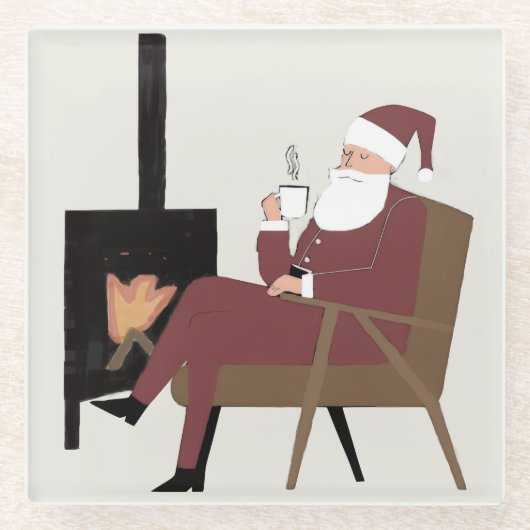 Cozy Santa Fireplace Pattern Square Glass Coasters Glazen Onderzetter (Voorkant)