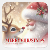Cozy Santa Rudolph Personalized Christmas Kids  Vierkante Sticker (Voorkant)
