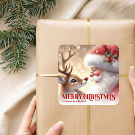 Cozy Santa Rudolph Personalized Christmas Kids  Vierkante Sticker