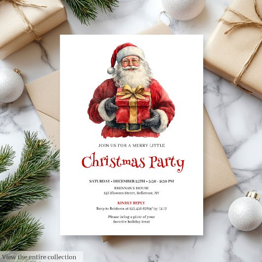 Cozy Santa Watercolor Christmas Dinner Invitation Kaart