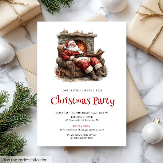 Cozy Santa Watercolor Christmas Dinner Invitation Kaart
