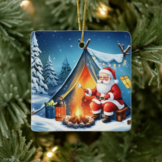 Cozy Santa Winter Camping Adventure Keramisch Ornament (Boom)