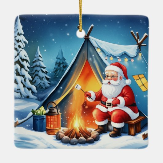 Cozy Santa Winter Camping Adventure Keramisch Ornament (Achterkant)