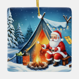 Cozy Santa Winter Camping Adventure Keramisch Ornament