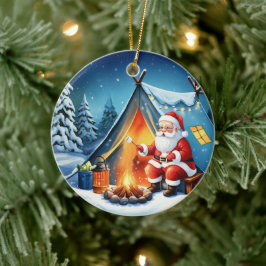 Cozy Santa Winter Camping Adventure Keramisch Ornament