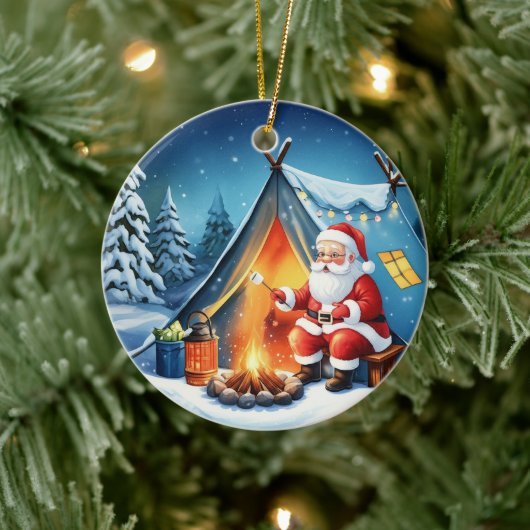Cozy Santa Winter Camping Adventure Keramisch Ornament (Boom)