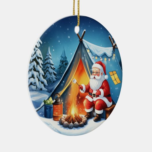 Cozy Santa Winter Camping Adventure Keramisch Ornament (Rechts)