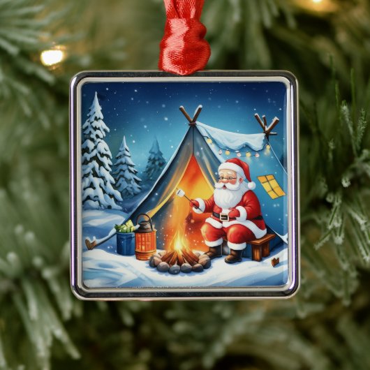 Cozy Santa Winter Camping Adventure Metalen Ornament (Boom)