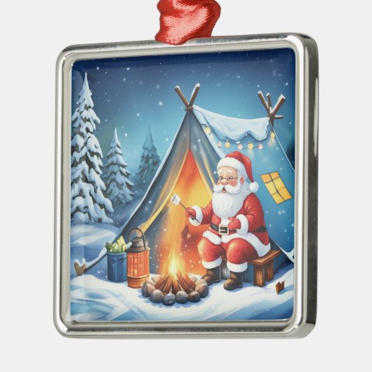 Cozy Santa Winter Camping Adventure Metalen Ornament (Links)