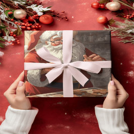 Cozy Santa's Workshop Wrapping Paper | Vintage Gin Cadeaupapier