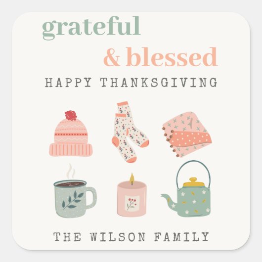 Cozy Scandi Autumn Essential Blush Thanksgiving Vierkante Sticker (Voorkant)
