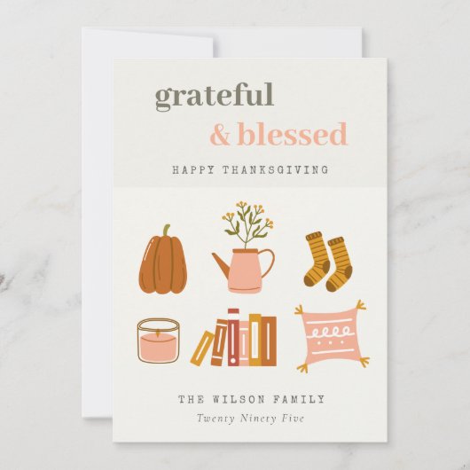 Cozy Scandi Autumn Essential Photo Thanksgiving Feestdagenkaart (Voorkant)
