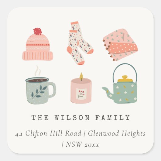 Cozy Scandi Winter Essential Blush Green Address Vierkante Sticker (Voorkant)
