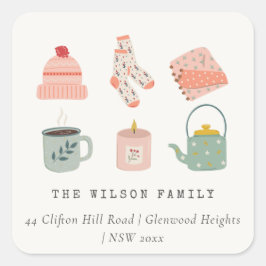 Cozy Scandi Winter Essential Blush Green Address Vierkante Sticker