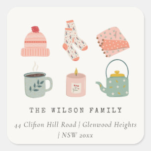 Cozy Scandi Winter Essential Blush Green Address Vierkante Sticker