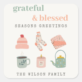 Cozy Scandi Winter Essential Seasons Greetings Vierkante Sticker