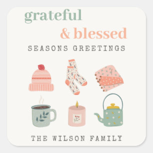 Cozy Scandi Winter Essential Seasons Greetings Vierkante Sticker