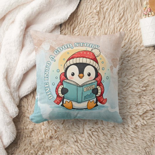 Cozy Scholar Penguin Reading Book Throw Pillow Kussen (Deken)