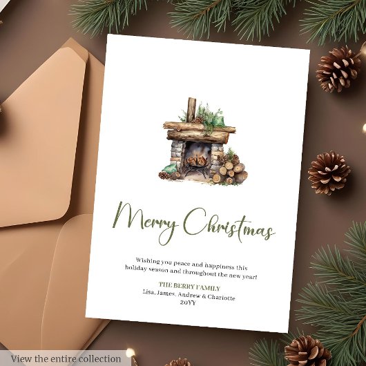 Cozy Script Font Botanical Christmas Greeting Card Feestdagenkaart