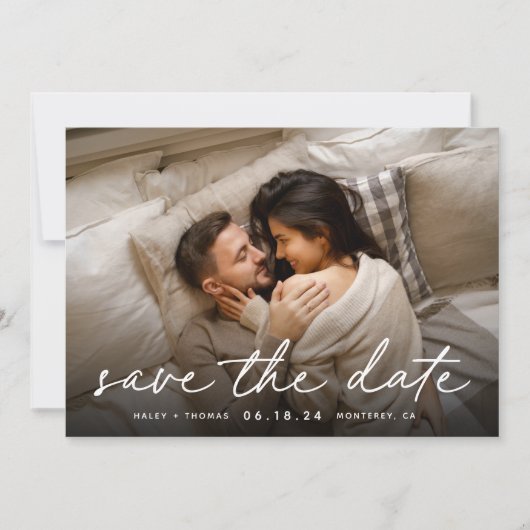 Cozy Script | Horizontale foto Save The Date (Voorkant)