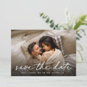 Cozy Script | Horizontale foto Save The Date (Staand voorkant)