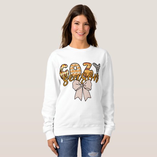 Cozy Season Cute Plaid Bow Fall Sweatshirt (Voorkant volledig)