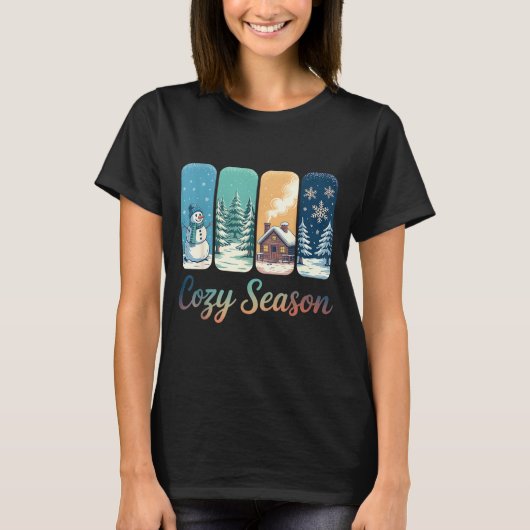 Cozy Season Winter Wonderland Cabin Snowman Snowfl T-shirt (Voorkant)