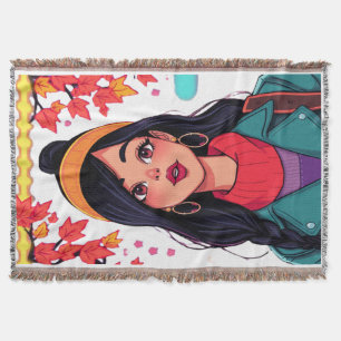 Cozy Sherpa Worpdeken – Herfst Meisje Kunst, Perfe Deken