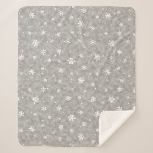 Cozy Silver Glitter Stars Snowflakes Sherpa Deken (Voorkant)