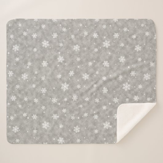 Cozy Silver Glitter Stars Snowflakes Sherpa Deken (Voorkant (horizontaal))