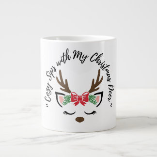 Cozy Sips with My Christmas Deer” – Cute Reindeer  Grote Koffiekop