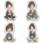Cozy Sitting Chibi Girl Coffee Sticker Sheet (Voorkant)