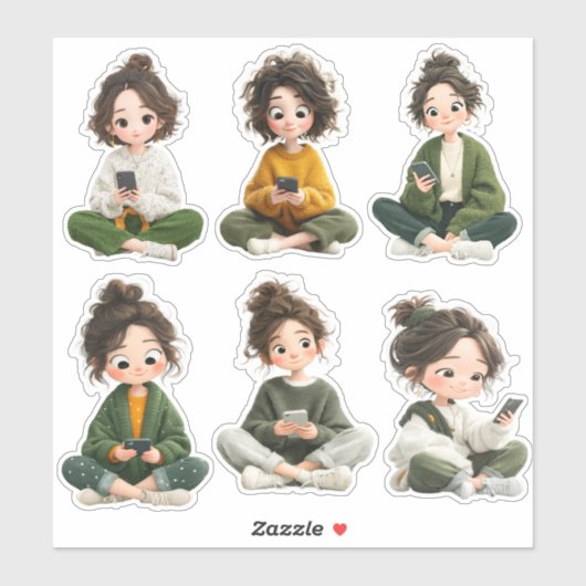 Cozy Sitting Chibi Girl Sticker Sheet (Vel)