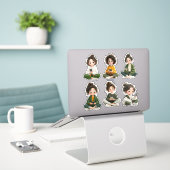 Cozy Sitting Chibi Girl Sticker Sheet (Laptop op bureau)